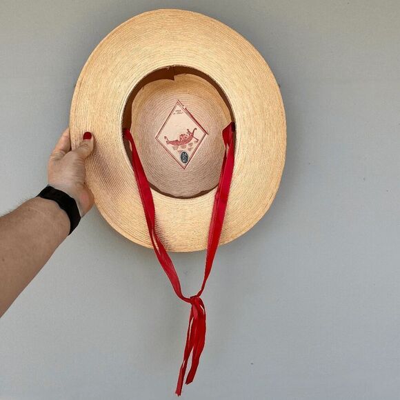 VTG Straw Boater Hat Red Ribbon 50s 60s Derby Garden Party Italian Made main image 4